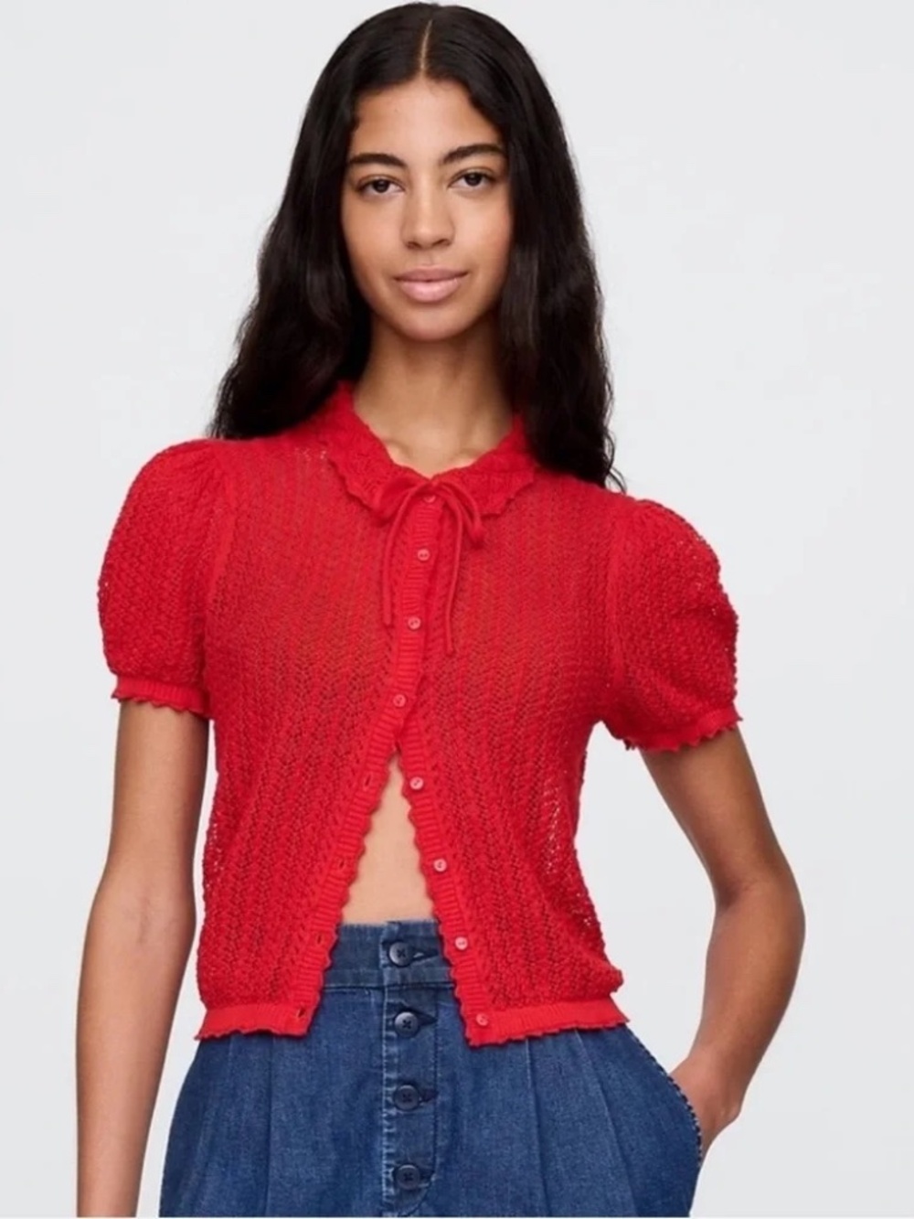 NEW Gap x DOEN Cardigan Linen Blend Short Sleeve Red Size S